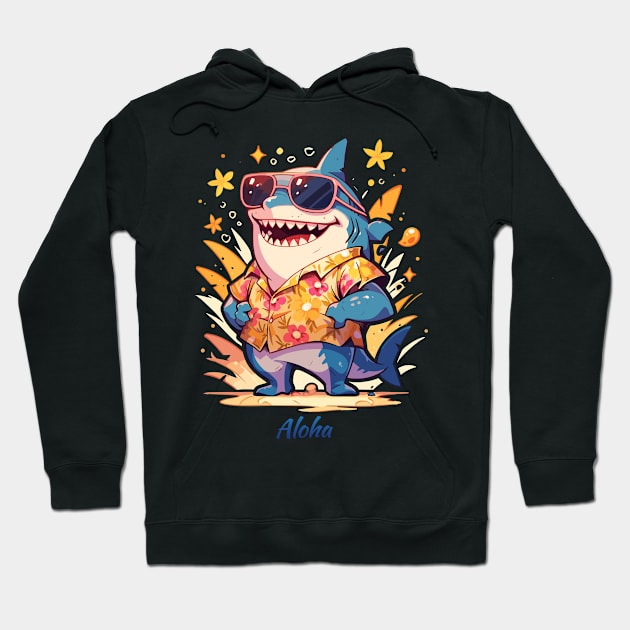 Aloha Shark Shirt | Hawaiian Style Shark Tee | Beach Lover's Apparel Hoodie by Indigo Lake